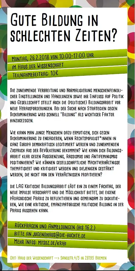 Flyer zur Ankündigung des Fachtags Gute Bildung in schlechten Zeiten