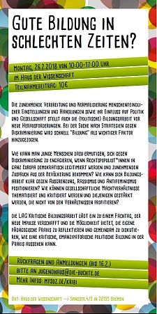 Flyer zur Ankündigung des Fachtags Gute Bildung in schlechten Zeiten