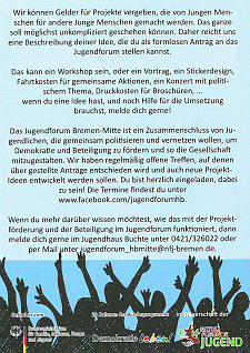 Rückseite des Flsyers mit den nützlichen Informationen zum Jugendforum