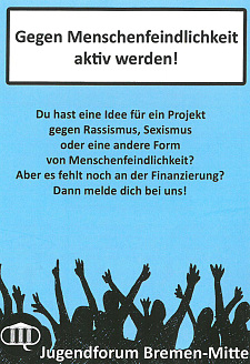 Ein blauer Flyer zum Jugendforum Mitte zum Mitmachen