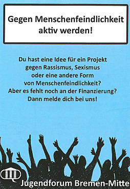 Ein blauer Flyer zum Jugendforum Mitte zum Mitmachen