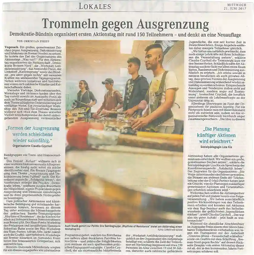 Zeitungsartikel über den Aktionstag am 16. Juni 2017