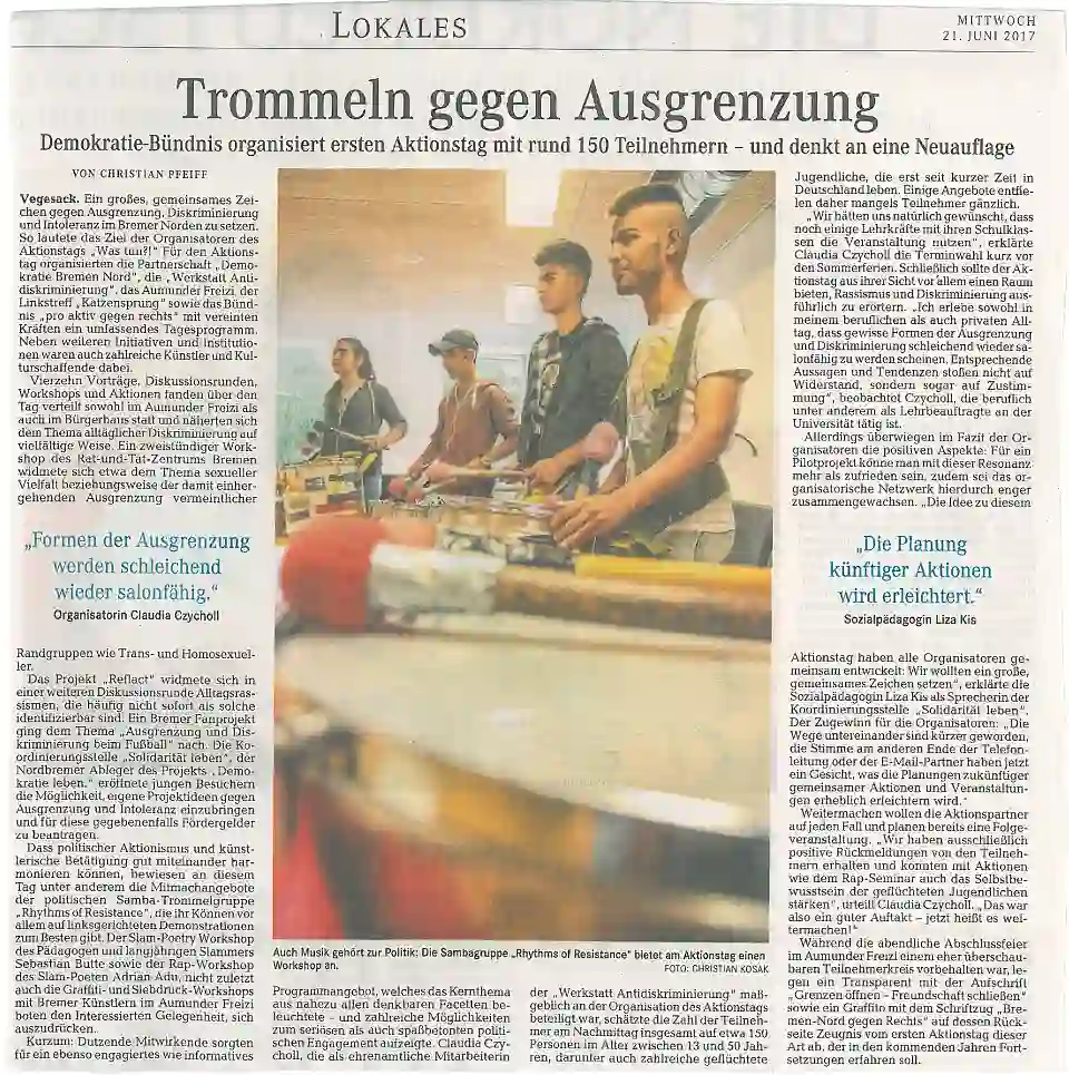 Zeitungsartikel &uuml;ber den Aktionstag am 16. Juni 2017